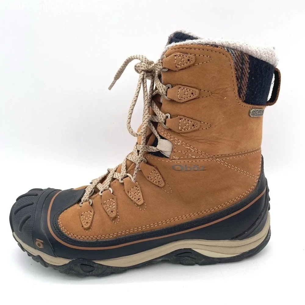 Oboz B-Dry Waterproof Insulated Winter Hiking Boots Women's 7.5 Brown Plaid 200g